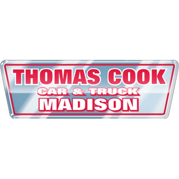 5.701" x 1.873" trapezoid shaped domed auto ad with permanent adhesive... from ASI 89910 Stouse, LLC