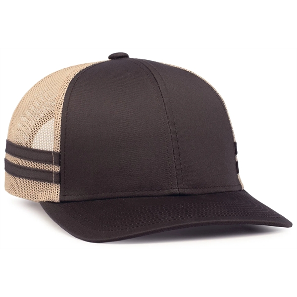 Low-Profile Stripe Trucker Cap with a polyester/cotton blend.... from ASI 37461 Augusta Sportswear / Pacific Headwear