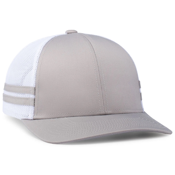 Low-Profile Stripe Trucker Cap with a polyester/cotton blend.... from ASI 37461 Augusta Sportswear / Pacific Headwear