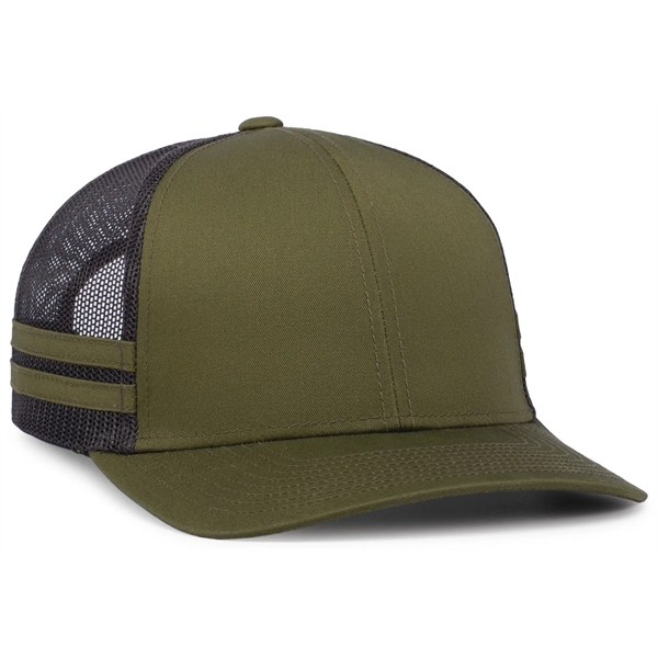 Low-Profile Stripe Trucker Cap with a polyester/cotton blend.... from ASI 37461 Augusta Sportswear / Pacific Headwear
