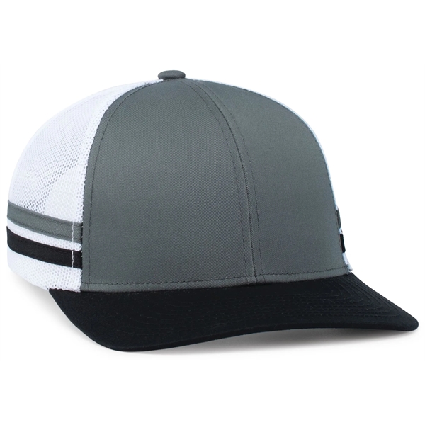 Low-Profile Stripe Trucker Cap with a polyester/cotton blend.... from ASI 37461 Augusta Sportswear / Pacific Headwear