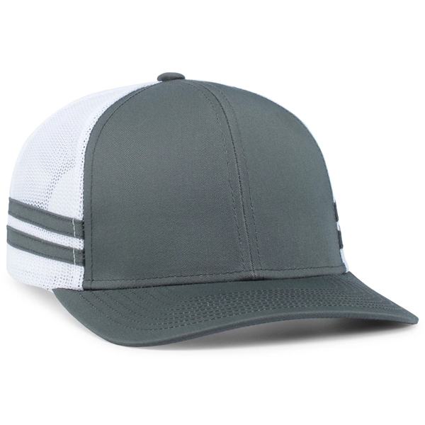 Low-Profile Stripe Trucker Cap with a polyester/cotton blend.... from ASI 37461 Augusta Sportswear / Pacific Headwear