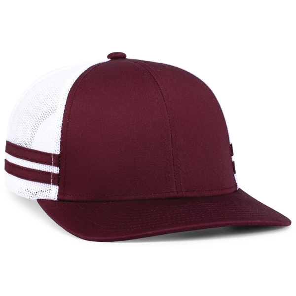Low-Profile Stripe Trucker Cap with a polyester/cotton blend.... from ASI 37461 Augusta Sportswear / Pacific Headwear