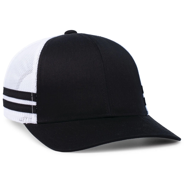Low-Profile Stripe Trucker Cap with a polyester/cotton blend.... from ASI 37461 Augusta Sportswear / Pacific Headwear
