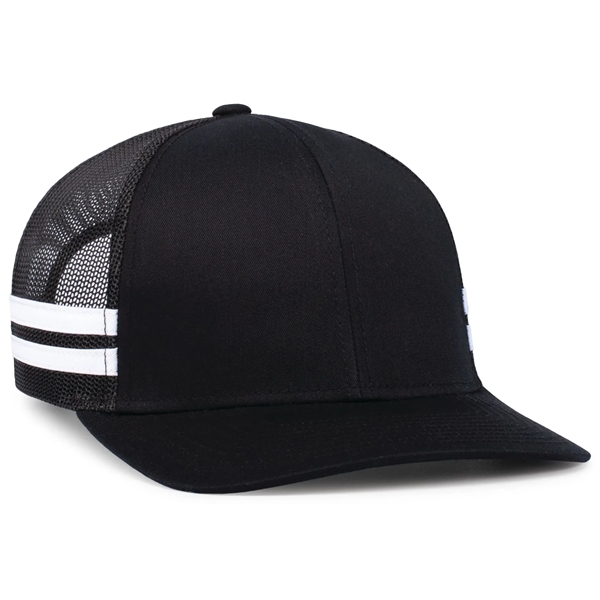 Low-Profile Stripe Trucker Cap with a polyester/cotton blend.... from ASI 37461 Augusta Sportswear / Pacific Headwear