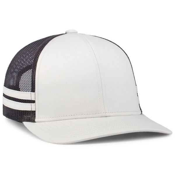 Low-Profile Stripe Trucker Cap with a polyester/cotton blend.... from ASI 37461 Augusta Sportswear / Pacific Headwear
