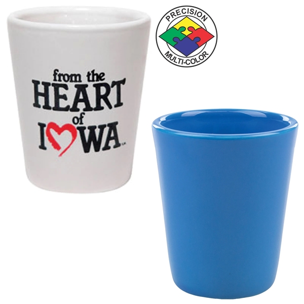 Ceramic 1.5oz shot glasses. Available in solid colors. Spot color.... from ASI 80093 Pyrographics / Pyrographics Line