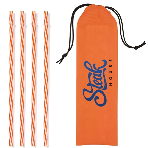 Four reusable polypropylene drinking straws in 3 1/2" x 11" drawstring... from ASI 63549 Jornik Manufacturing Corp / Jornik