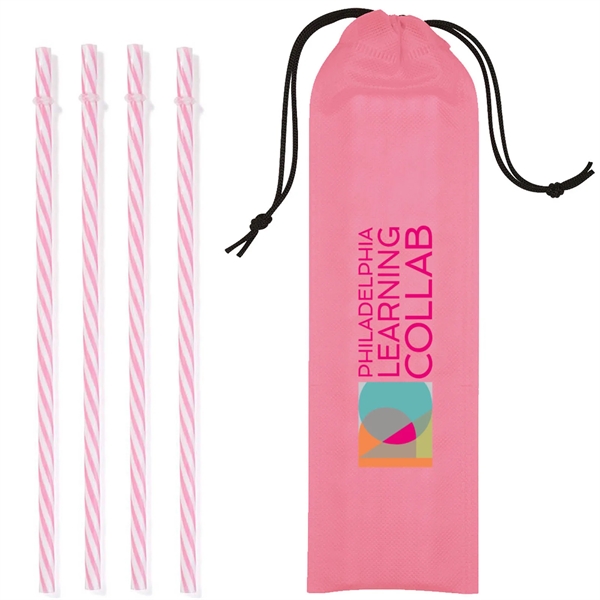 Four reusable polypropylene drinking straws in 3 1/2" x 11" drawstring... from ASI 63549 Jornik Manufacturing Corp / Jornik