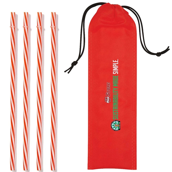 Four reusable polypropylene drinking straws in 3 1/2" x 11" drawstring... from ASI 63549 Jornik Manufacturing Corp / Jornik