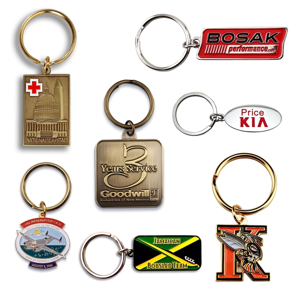 Custom die struck metal keychains in assorted sizes, shapes and finishes... from ASI 52263 EMT / EMT