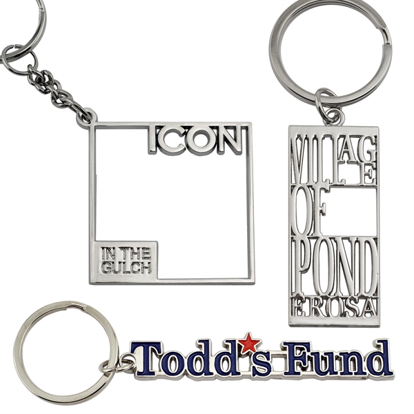 Custom die cast metal keychains in assorted sizes, soft enamel colors... from ASI 52263 EMT / EMT
