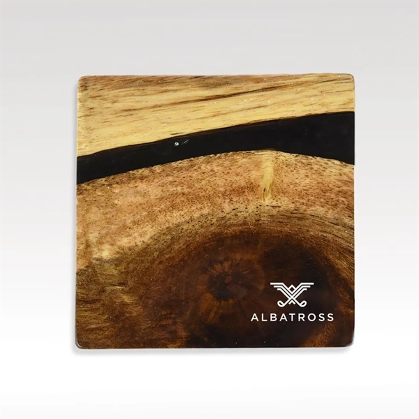 This set of four hardwood and resin coasters are naturally water-resistant... from ASI 93986 Visions/Awardcraft