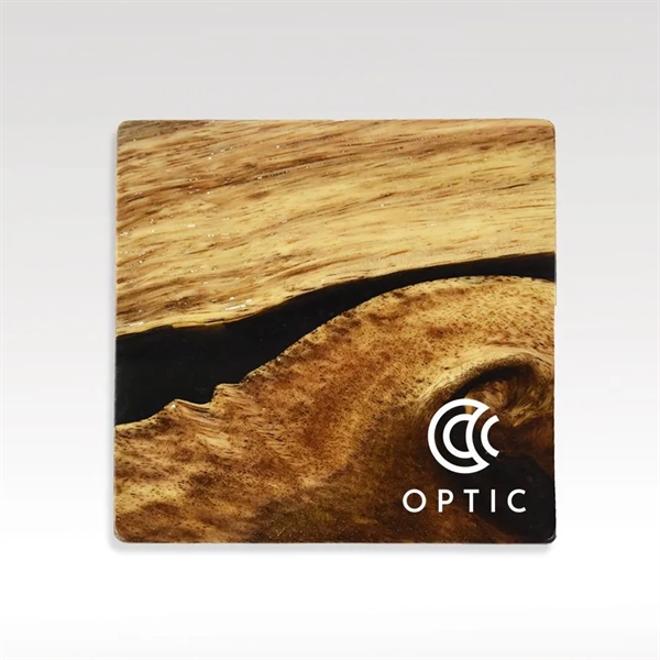 This set of four hardwood and resin coasters are naturally water-resistant... from ASI 93986 Visions/Awardcraft