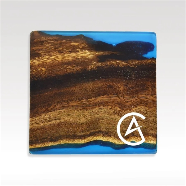 This set of four hardwood and resin coasters are naturally water-resistant... from ASI 93986 Visions/Awardcraft