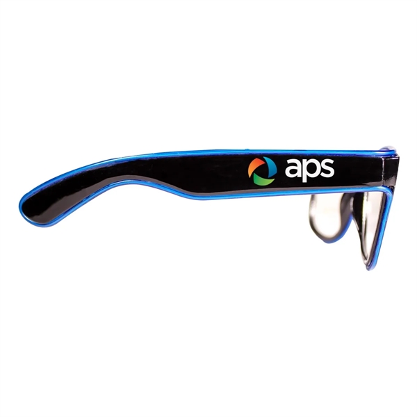 Plastic black frames LED sunglasses with illuminated EL wire accent.... from ASI 42016 Brighter Promotions Inc