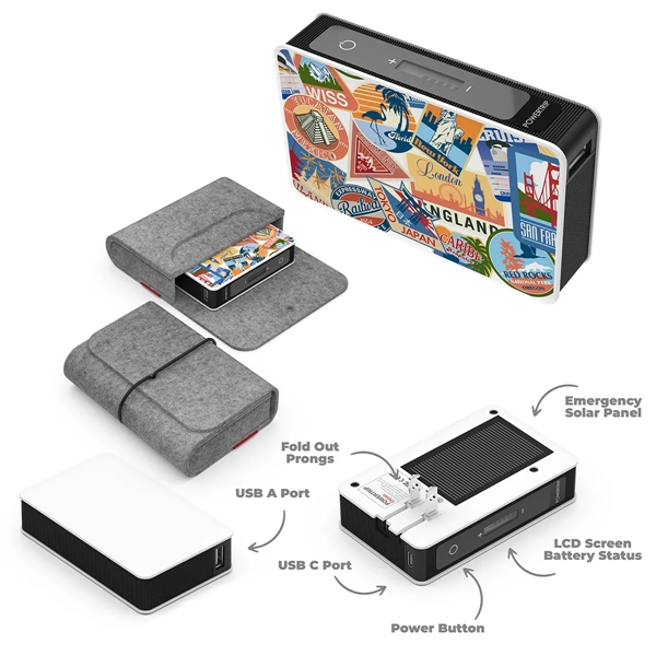 Charger with battery, solar and AC power options and USB-A and... from ASI 61125 Hit Promotional Products / Hit®