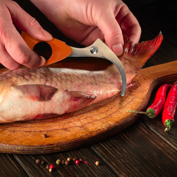 Utility scissors that has multiple uses with an orange plastic handle... from ASI 54040 Fey Promo