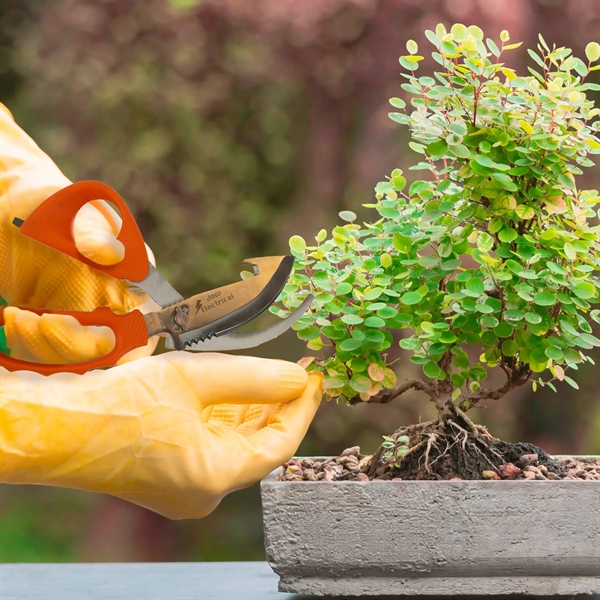 Utility scissors that has multiple uses with an orange plastic handle... from ASI 54040 Fey Promo