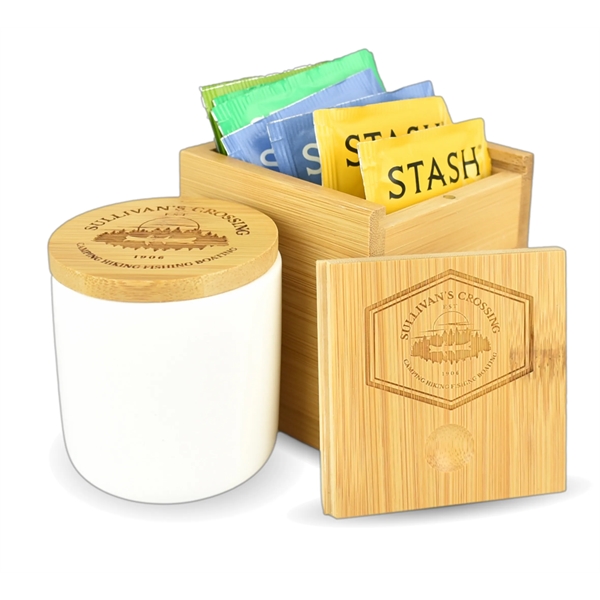 Soothing relaxat Gift Set includes Customizable bamboo tea box with eight... from ASI 72657 Active Life Promo / Apres Ski Ingrain Promo