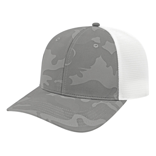 Medium profile six panel structured cap with a modified flat visor... from ASI 43792 Cap America Inc