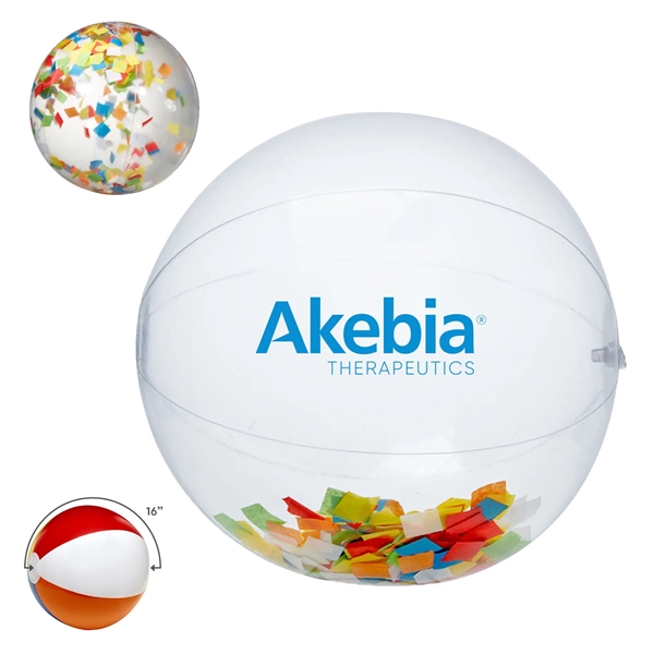 16" clear PVC inflatable beach ball with multi-color confetti fill.... from ASI 63549 Jornik Manufacturing Corp / Jornik