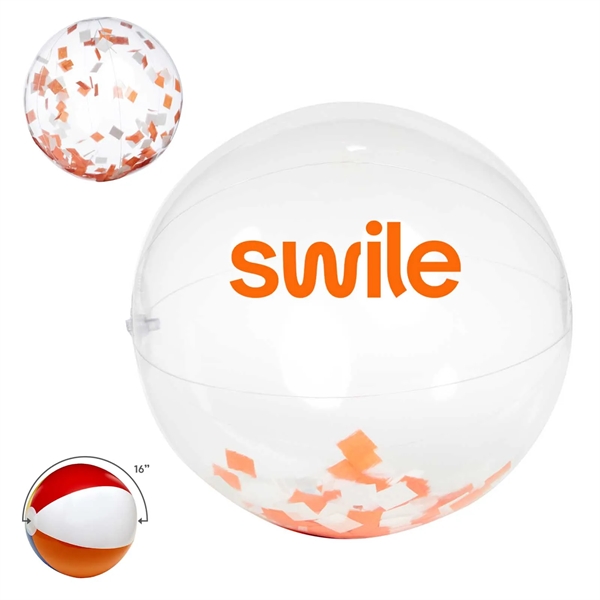 16" clear PVC inflatable beach ball with orange and white confetti... from ASI 63549 Jornik Manufacturing Corp / Jornik