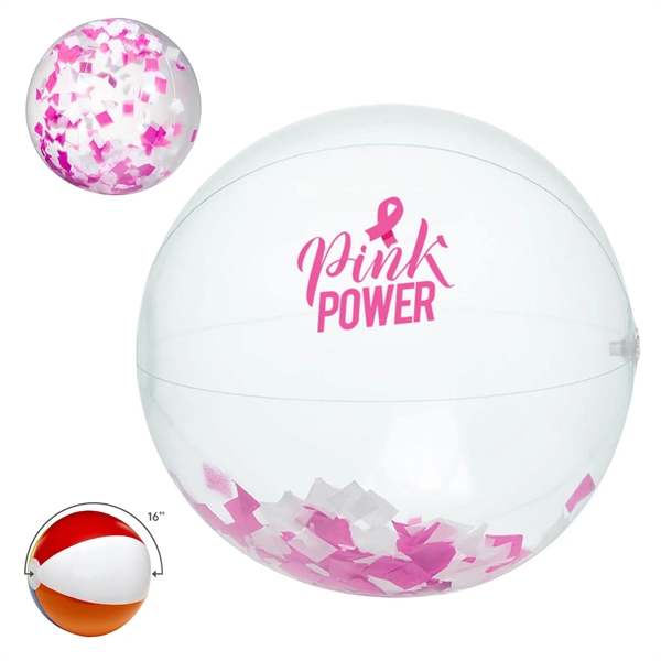 16" clear PVC inflatable beach ball with pink and white confetti... from ASI 63549 Jornik Manufacturing Corp / Jornik