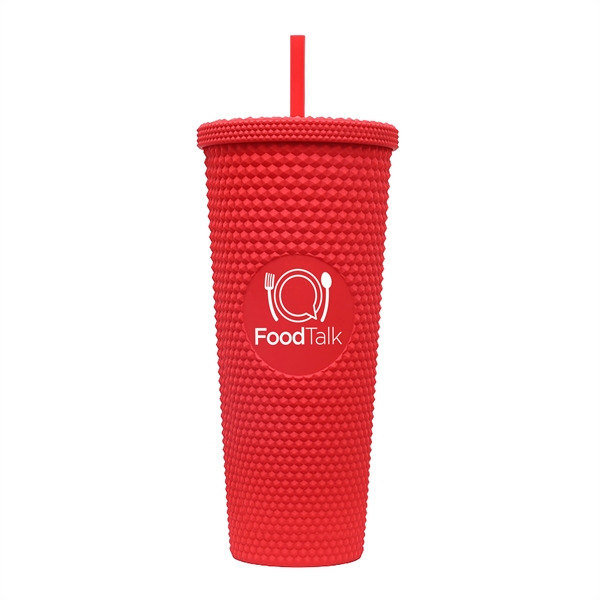 24-ounce tumbler with a straw, a studded texture, and a screw-on... from ASI 90807 Tekweld