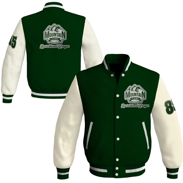 Varsity jacket with seven buttons, a knit collar, knit cuffs, a... from ASI 90807 Tekweld