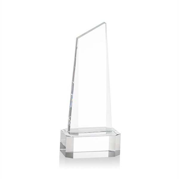 The thick Optical Crystal Belmont Tower VividPrint™ Award features a slanted... from ASI 84592 St Regis Group / St Regis