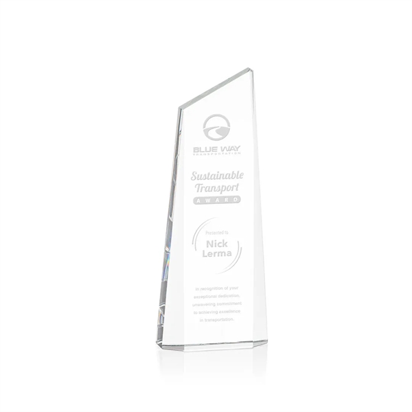 The freestanding thick Optical Crystal Belmont Tower Award features a slanted... from ASI 84592 St Regis Group / St Regis