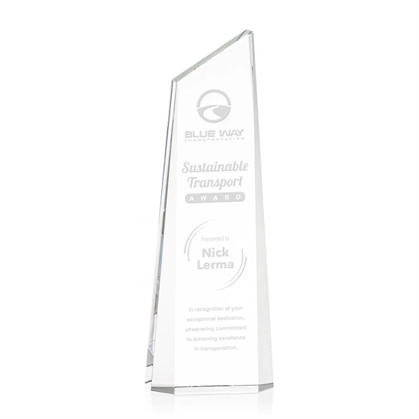 The freestanding thick Optical Crystal Belmont Tower Award features a slanted... from ASI 84592 St Regis Group / St Regis