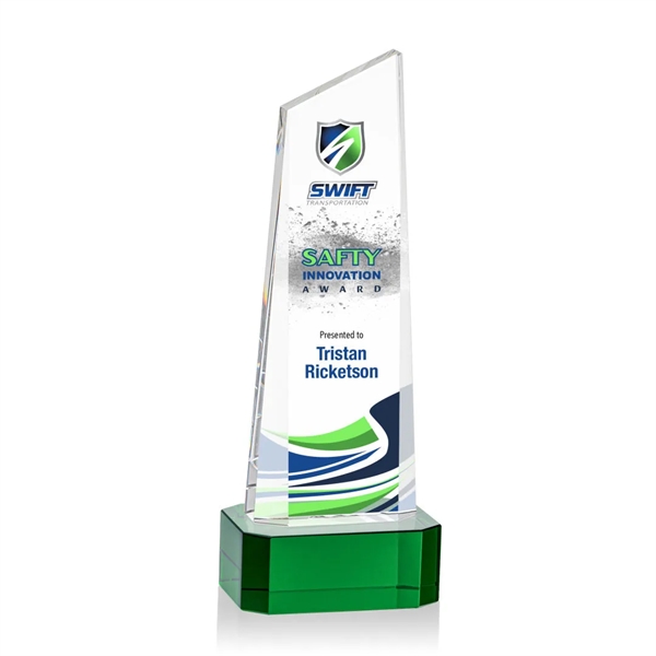 The thick Optical Crystal Belmont Tower VividPrint™ Award features a slanted... from ASI 84592 St Regis Group / St Regis