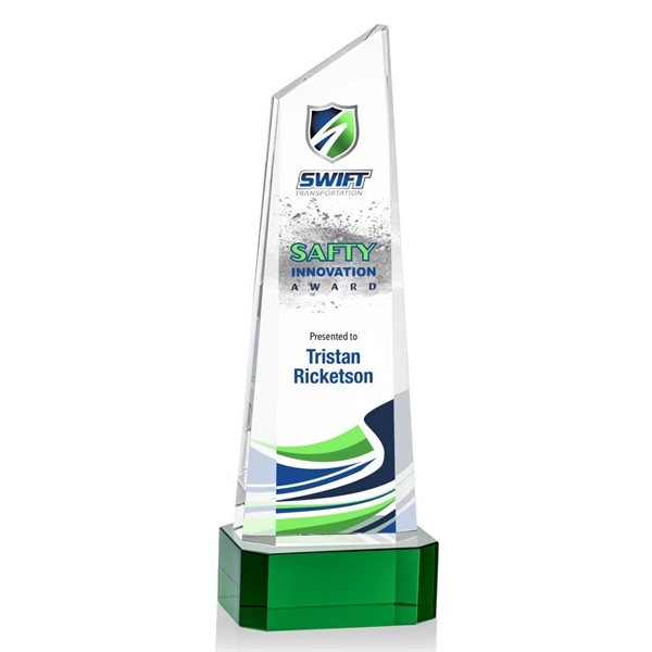 The thick Optical Crystal Belmont Tower VividPrint™ Award features a slanted... from ASI 84592 St Regis Group / St Regis