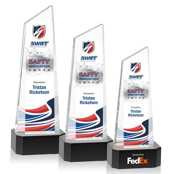 The thick Optical Crystal Belmont Tower VividPrint™ Award features a slanted... from ASI 84592 St Regis Group / St Regis