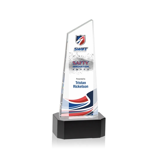 The thick Optical Crystal Belmont Tower VividPrint™ Award features a slanted... from ASI 84592 St Regis Group / St Regis