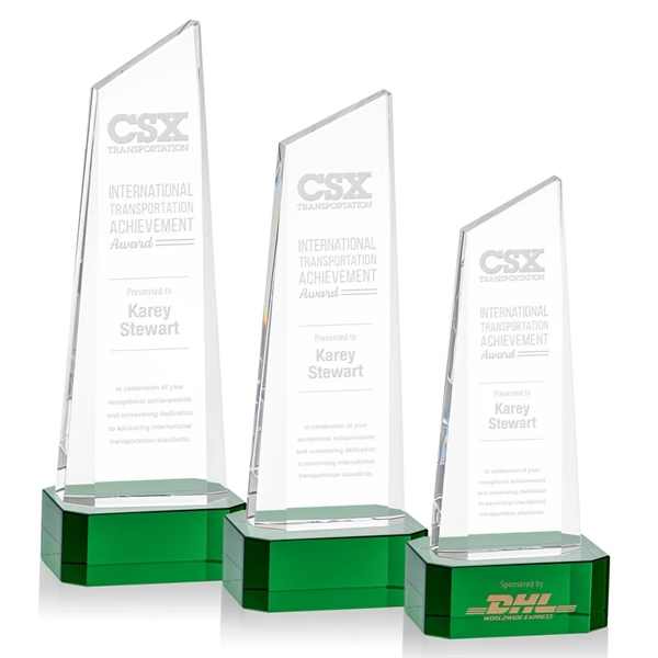 The thick Optical Crystal Belmont Tower Award features a slanted top... from ASI 84592 St Regis Group / St Regis