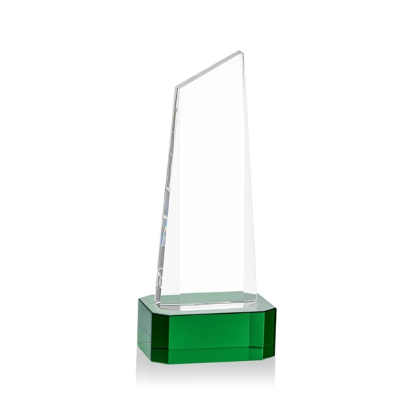 The thick Optical Crystal Belmont Tower Award features a slanted top... from ASI 84592 St Regis Group / St Regis