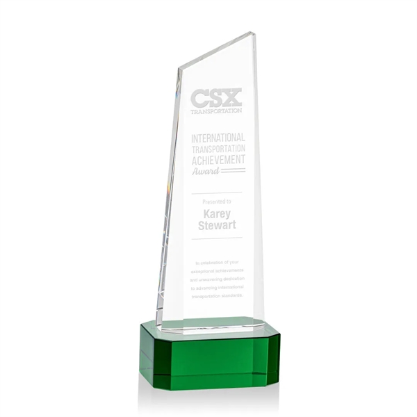 The thick Optical Crystal Belmont Tower Award features a slanted top... from ASI 84592 St Regis Group / St Regis