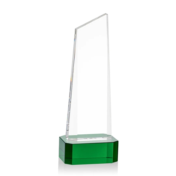 The thick Optical Crystal Belmont Tower Award features a slanted top... from ASI 84592 St Regis Group / St Regis