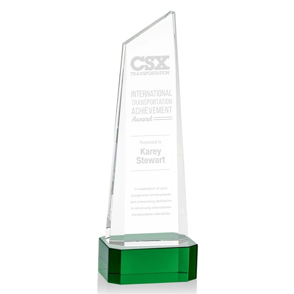 The thick Optical Crystal Belmont Tower Award features a slanted top... from ASI 84592 St Regis Group / St Regis
