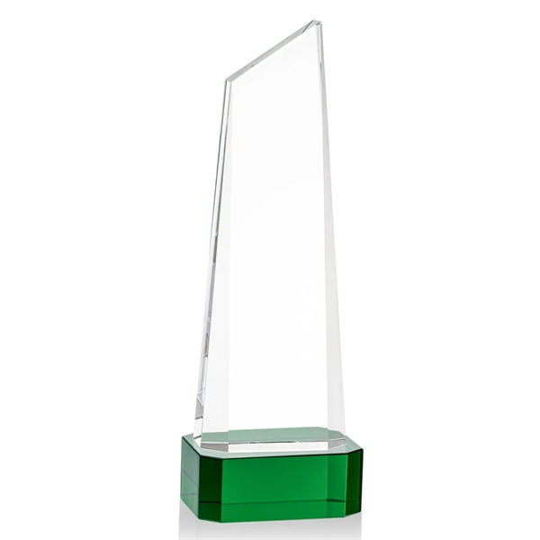 The thick Optical Crystal Belmont Tower Award features a slanted top... from ASI 84592 St Regis Group / St Regis