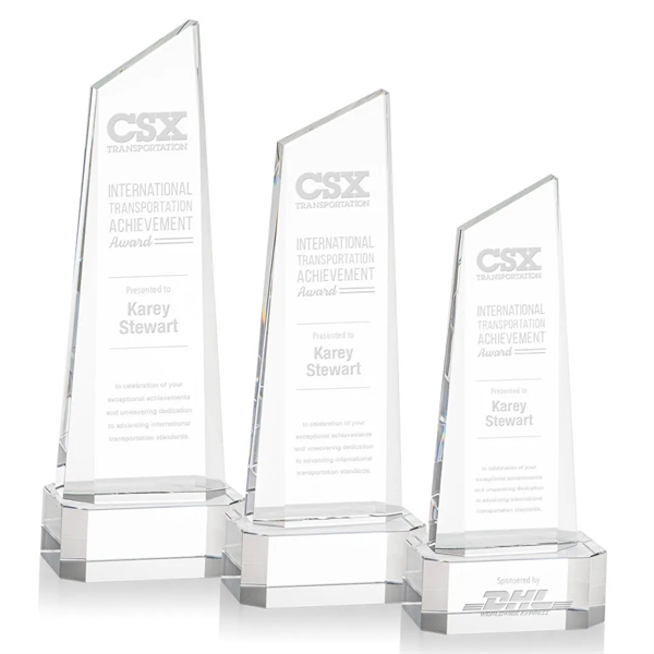The thick Optical Crystal Belmont Tower Award features a slanted top... from ASI 84592 St Regis Group / St Regis