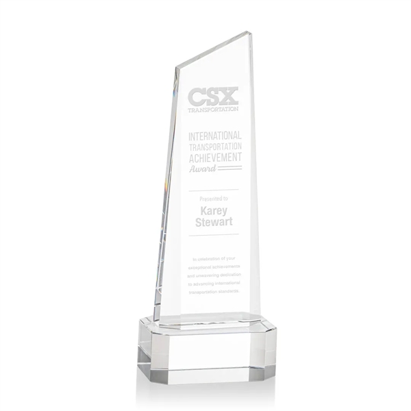 The thick Optical Crystal Belmont Tower Award features a slanted top... from ASI 84592 St Regis Group / St Regis