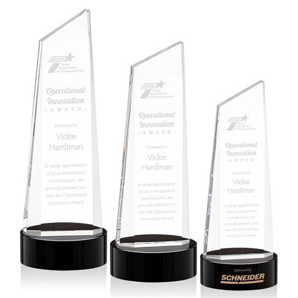 The thick Optical Crystal Belmont Tower Award on Base features a... from ASI 84592 St Regis Group / St Regis