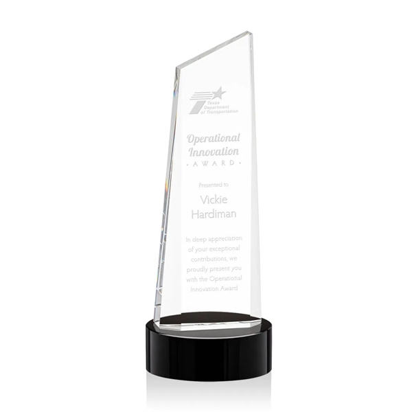 The thick Optical Crystal Belmont Tower Award on Base features a... from ASI 84592 St Regis Group / St Regis