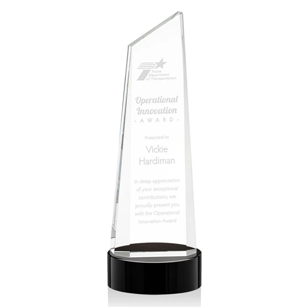 The thick Optical Crystal Belmont Tower Award on Base features a... from ASI 84592 St Regis Group / St Regis