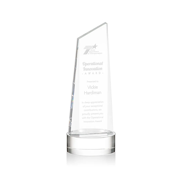 The thick Optical Crystal Belmont Tower Award on Base features a... from ASI 84592 St Regis Group / St Regis