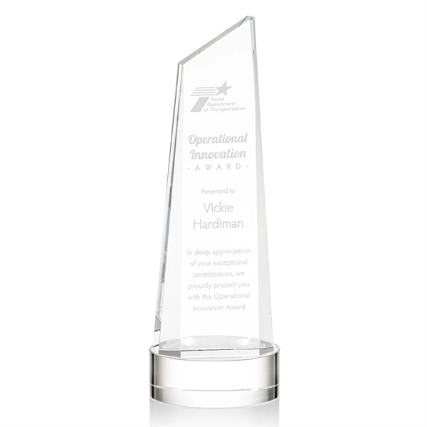 The thick Optical Crystal Belmont Tower Award on Base features a... from ASI 84592 St Regis Group / St Regis